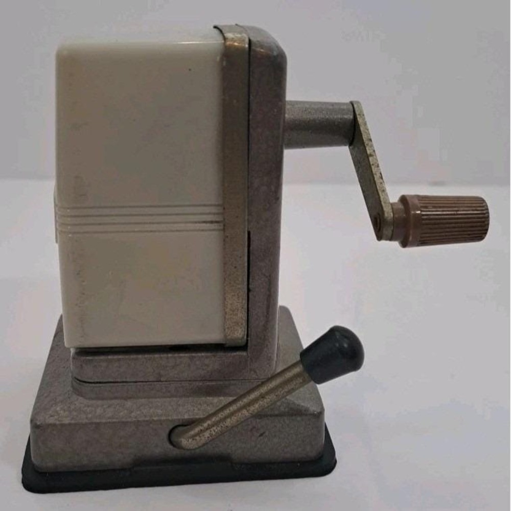 Vintage Boston Vacuumette Manual Pencil Sharpener Vacuum Mount Base Gray Cream
